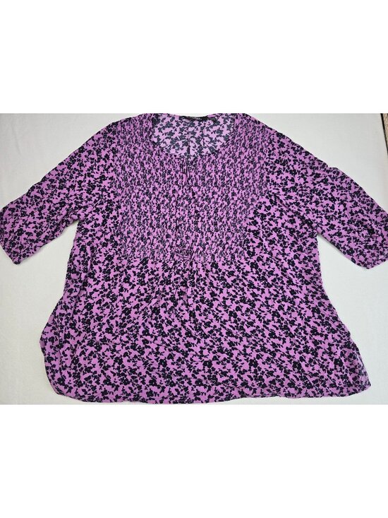 Lilla Popken Tops - Lilla Popken Peasant Top Womens 20/22 Purple & Black Floral Print Blouse Boho